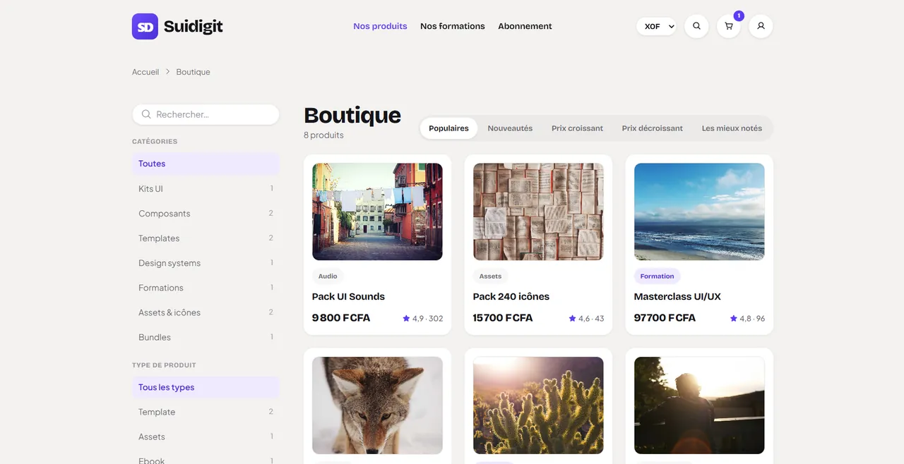 Aperçu de la plateforme — Ta boutique